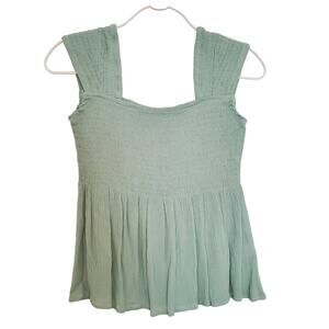 Ultra Flirt Smocked Babydoll Top Sage Green Size L